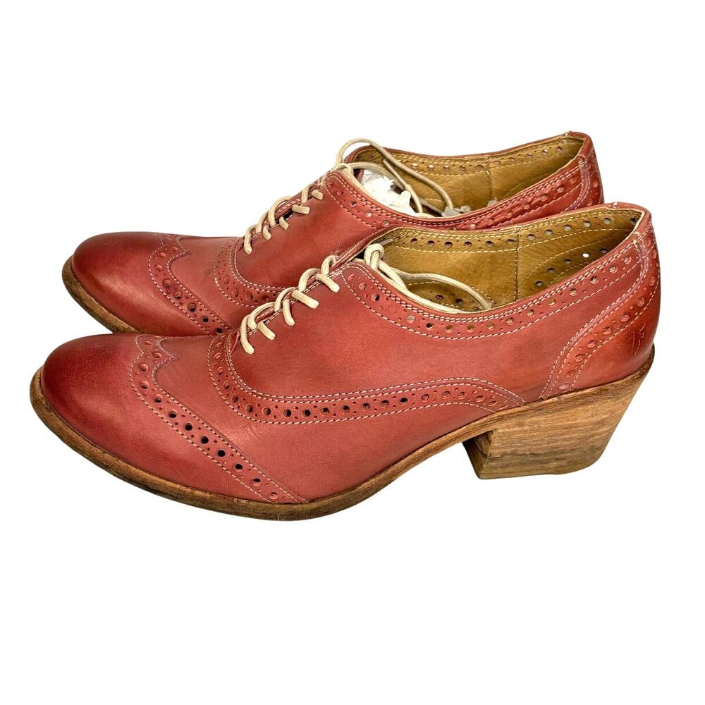 Frye Maggie Wingtip Heeled Oxford Leather Pink Red Womens 10B